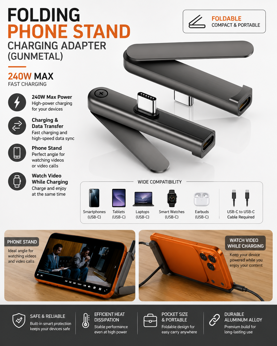 USB-C Foldable Phone Stand Adapter 2